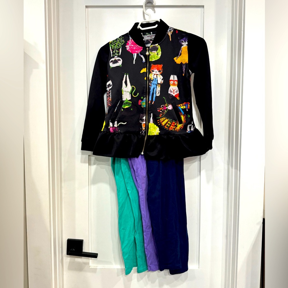 Colorful Cat Print Jacket with Multi leggings